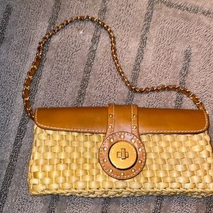 Michael Kors straw and leather clutch handbag